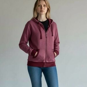 Pact Hoodie Full Zip Hoodie Sz M Organic Cotton Fleece Lined Jacket Berry Red